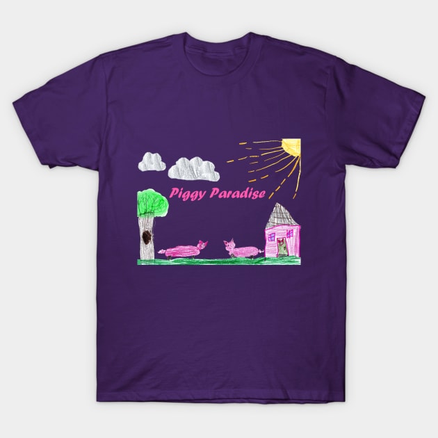 Piggy Paradise Kid Drawing T-Shirt by Kids’ Drawings 